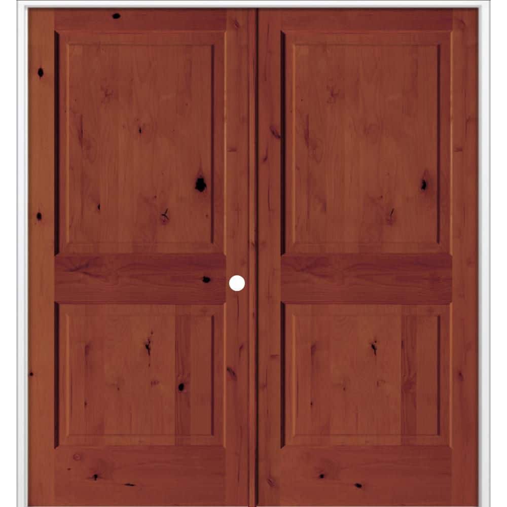 72 in. x 80 in. Rustic Knotty Alder 2-Panel Left Active Solid Core BEHR Amaretto Stain Double Prehung Interior Door price history on PriceWatchPro
