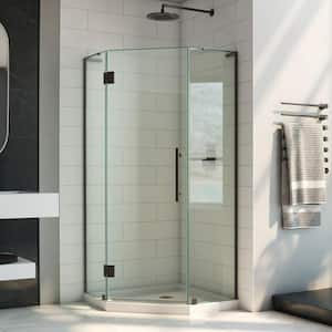 Prism Plus 40 in. x 40 in. x 74.75 in. Semi-Frameless Neo-Angle Hinged Shower Enclosure in Oil Rubbed Bronze with Base