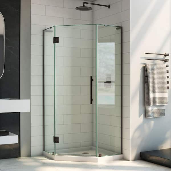 DreamLine Prism Plus 42 in. x 42 in. x 74.75 in. Semi-Frameless Neo-Angle Hinged Shower Enclosure in Oil Rubbed Bronze with Base