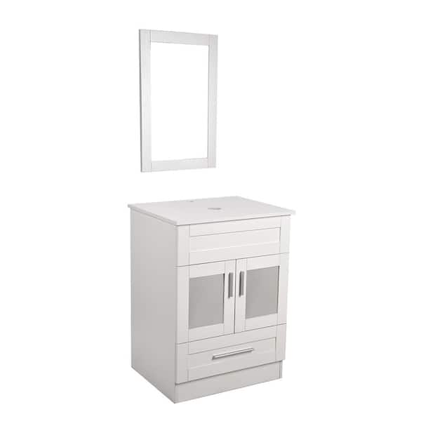 Puluomis 24 inch White Bathroom Vanity and Mirror Floor Cabinet for Home