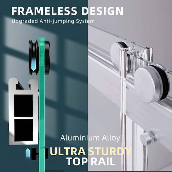 60 in. W x 79 in. H Double Sliding Frameless Shower Door in Nickel Finish with Towel Bar and Stainless Hardware