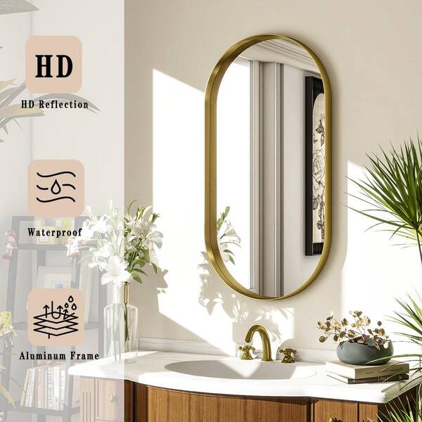 GLSLAND 22 in. W x 38 in. H Oval Gold Metal Deep Framed Wall