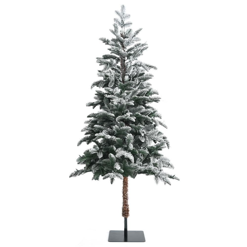 ANGELES HOME 6 ft. White Pre-Lit Artificial Snow Flocked Pencil ...