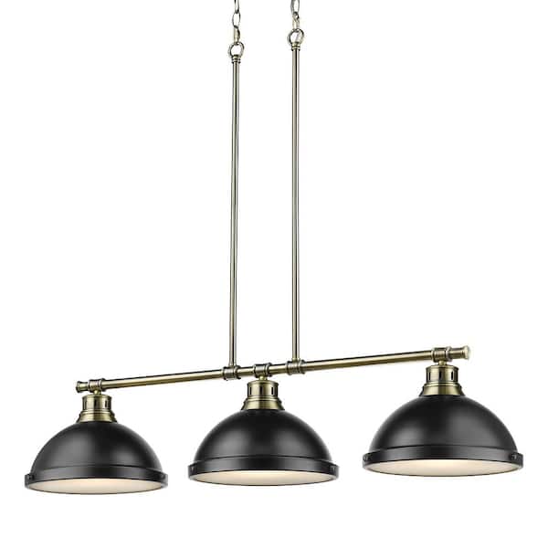 Duncan 3-Light Aged Brass Pendant with Matte Black Shade