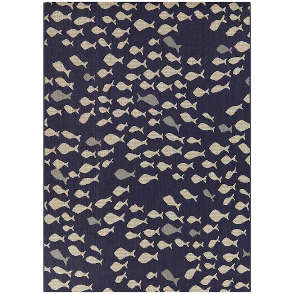 BALTA Holbrook Navy Blue 8 ft. x 10 ft. Fish Pool Indoor/Outdoor Area Rug