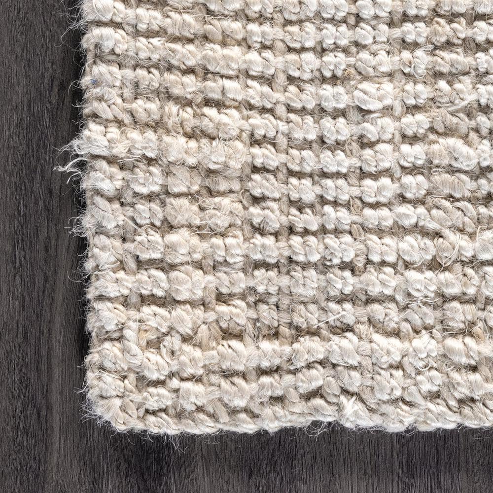 Off White Rectangular Handmade Wool Area Rug 6' x 9'