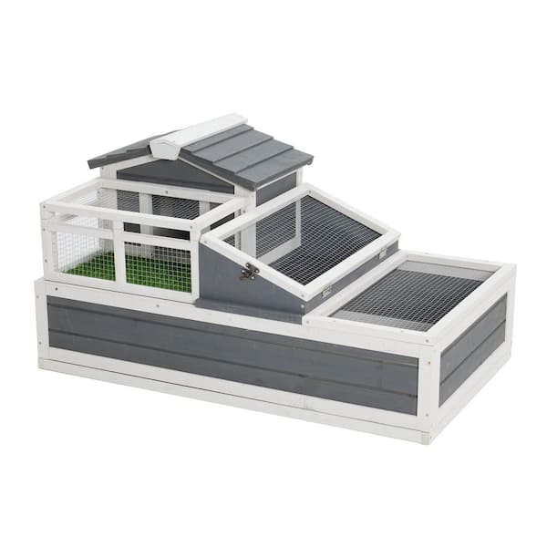 Avex 3-Room Small Animals House Habitat Indoor/Outdoor Wooden Tortoise Enclosure with Turf Balcony and 2 Stories