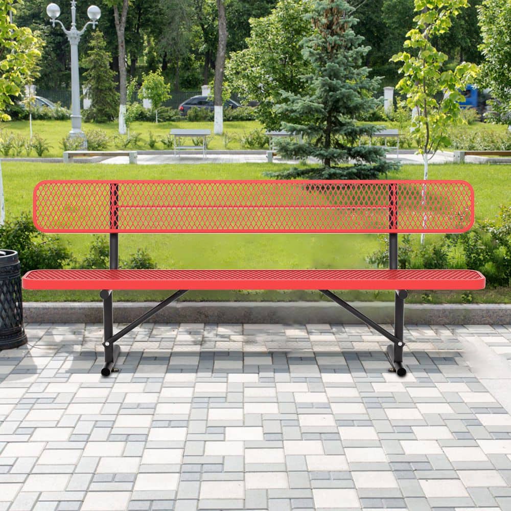 Choosilay 96 in. 6-Person Red Thermoplastic Coated Metal Outdoor Garden ...