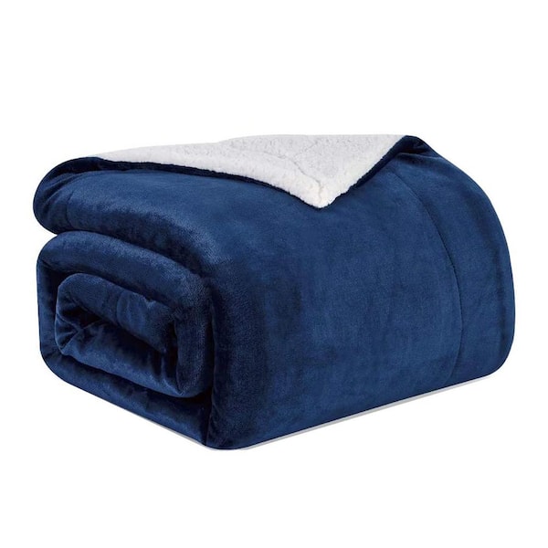 Unbranded Navy Solid Micro Mink Velour Throw Blanket