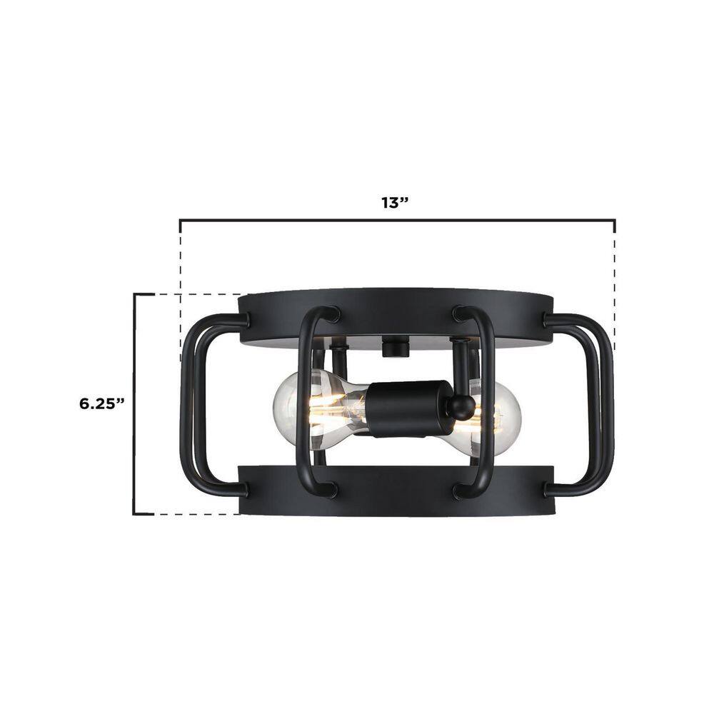 Matte Black Glass Drum Flush Mount Ceiling Light