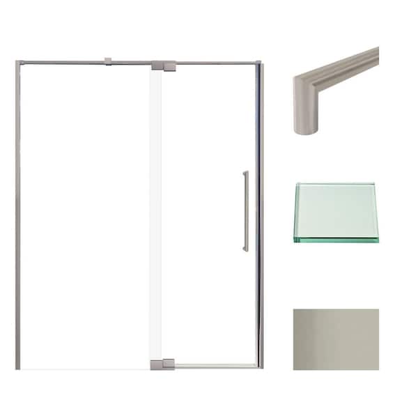 Transolid Irene 60 in. W x 76 in. H Pivot Semi-Frameless Shower Door in Brushed Stainless with Clear Glass