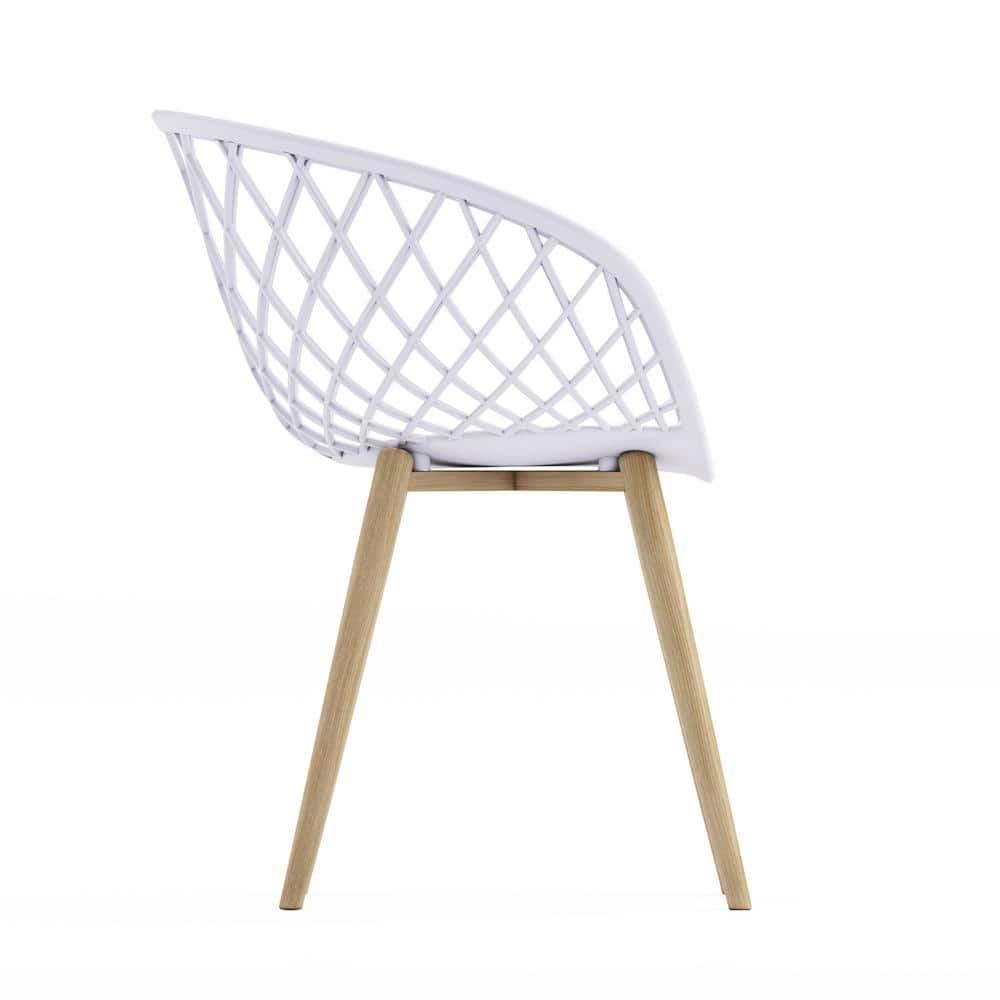 Modern White & Natural Wood Contoured Arm Chair, Set of 2