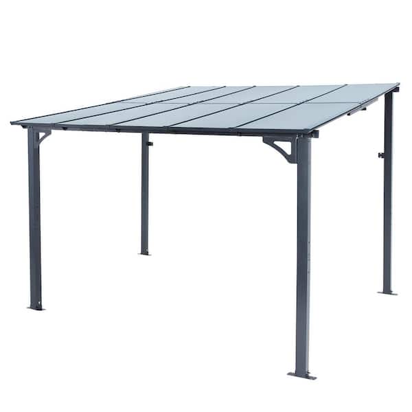 10 ft. x 10 ft. Wall Mounted Outdoor Gazebo with Lean to Gazebo Awnings, Aluminum Frame in Black