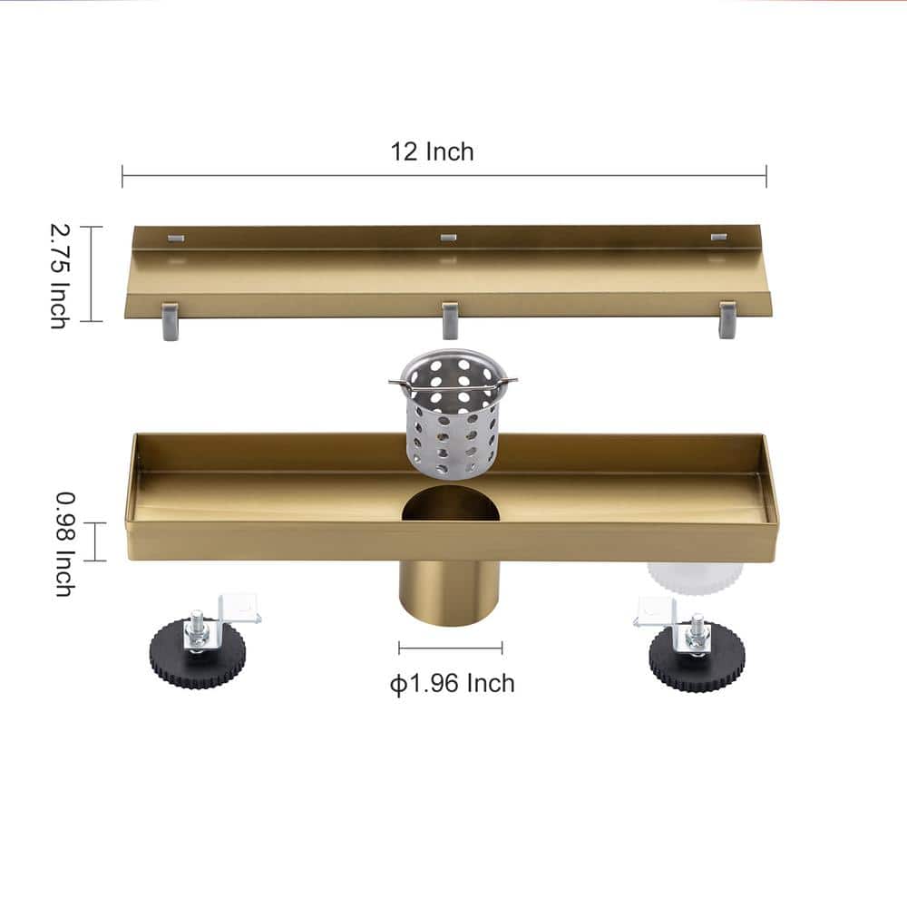 12'' Brushed Gold Stainless Steel Linear Shower Drain