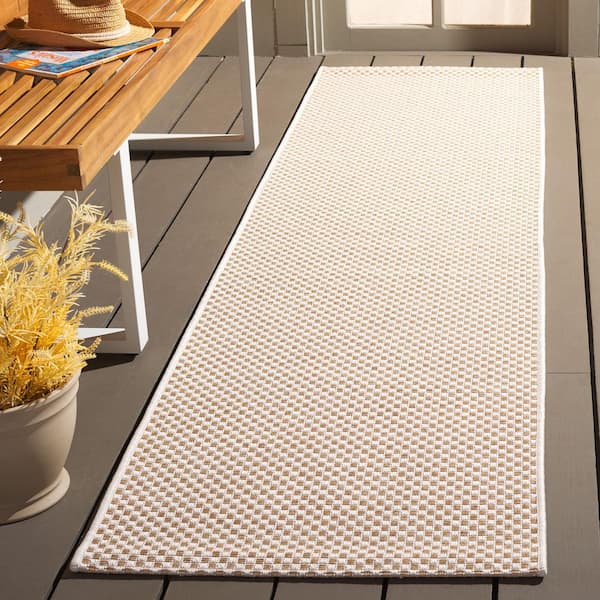 Sisal All-Weather Ivory/Natural 2 ft. x 8 ft. Solid Woven Geometric Indoor/Outdoor Runner Rug