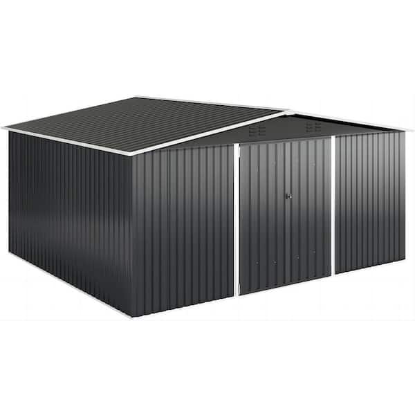 12 ft W x 10 ft D Black Metal Outdoor Storage Shed with Lockable Doors and Vents(120 sq. ft. )
