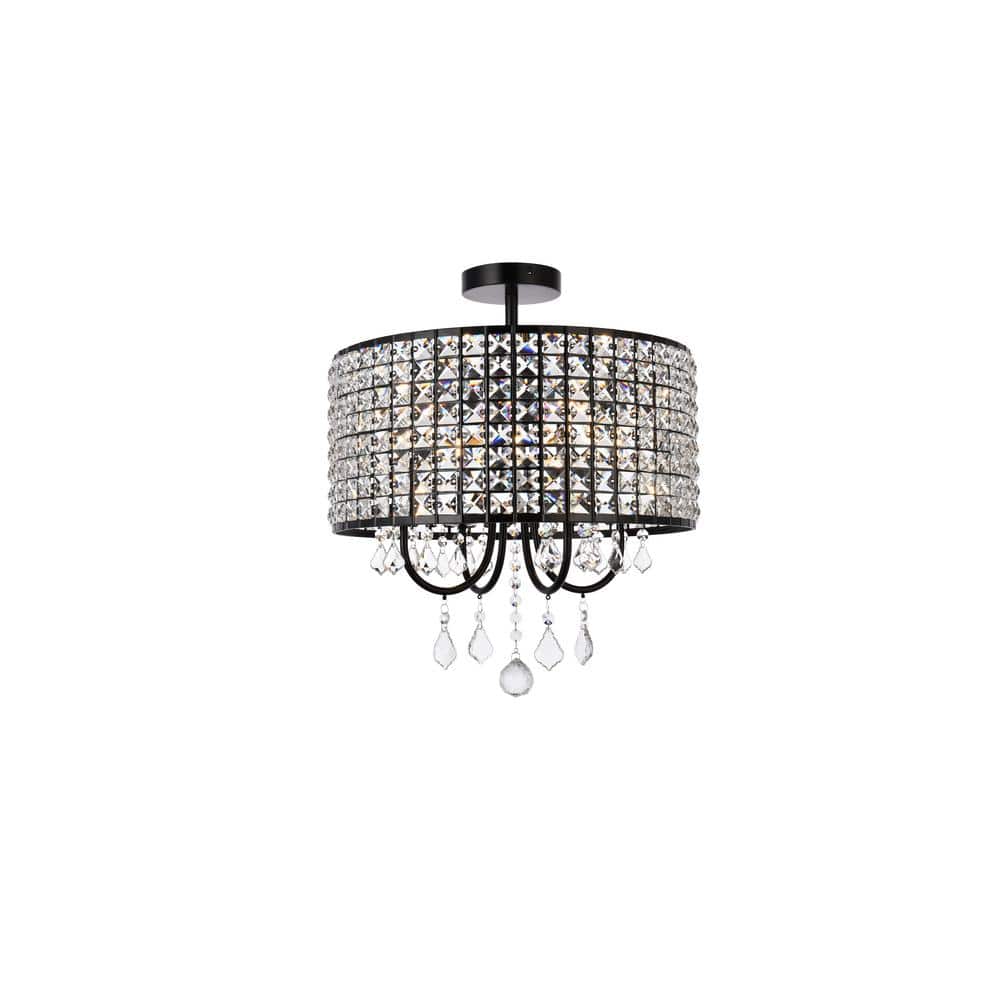 Timless Home 17 in. 4-Light Transitional Black Flush Mount with No Bulbs In