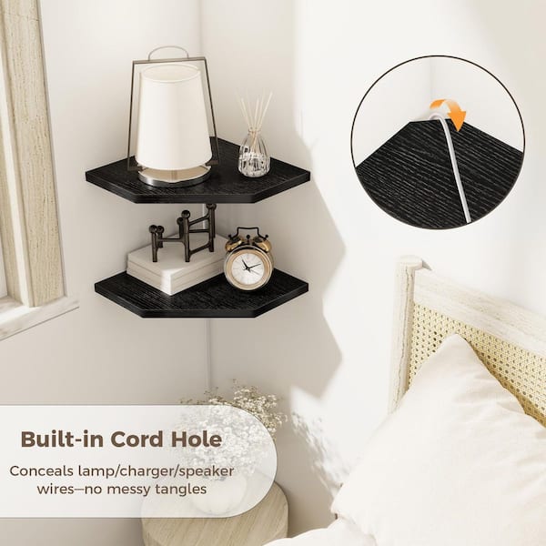 16.5 in. W x 10.5 in. D Black Wood Corner Shelves Set of 4