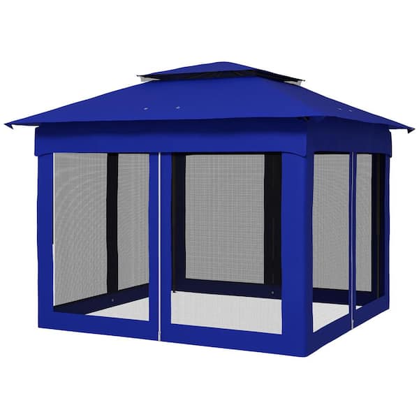 11 ft. x 11 ft. Blue Pop Up Canopy, Outdoor Patio Gazebo Shelter with Removable Zipper Netting and Carry Bag