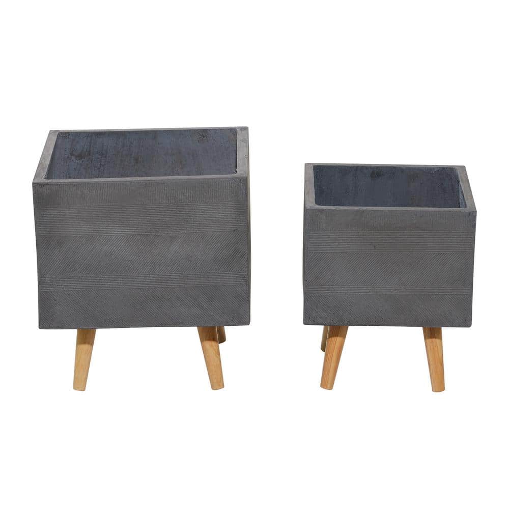 Modern Fiber Clay Square Planters in Dark Gray, Set of 2