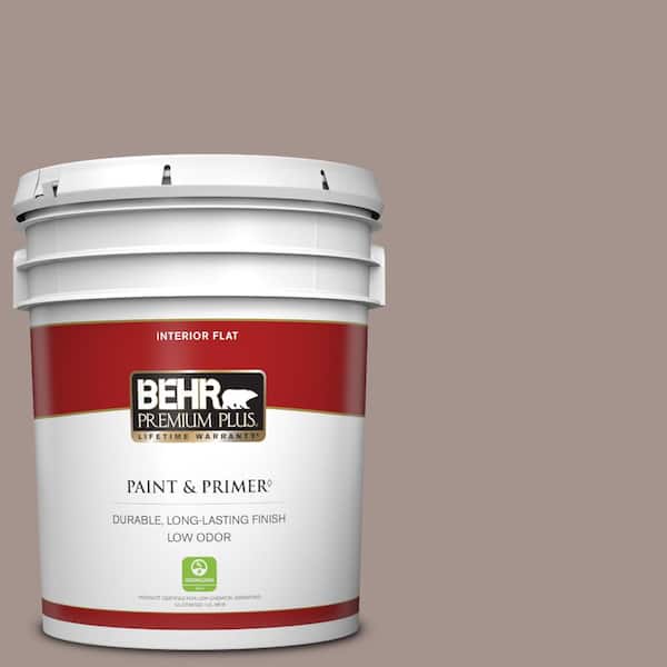 BEHR PREMIUM PLUS 5 gal. #740B-4 Suede Leather Flat Low Odor Interior Paint & Primer