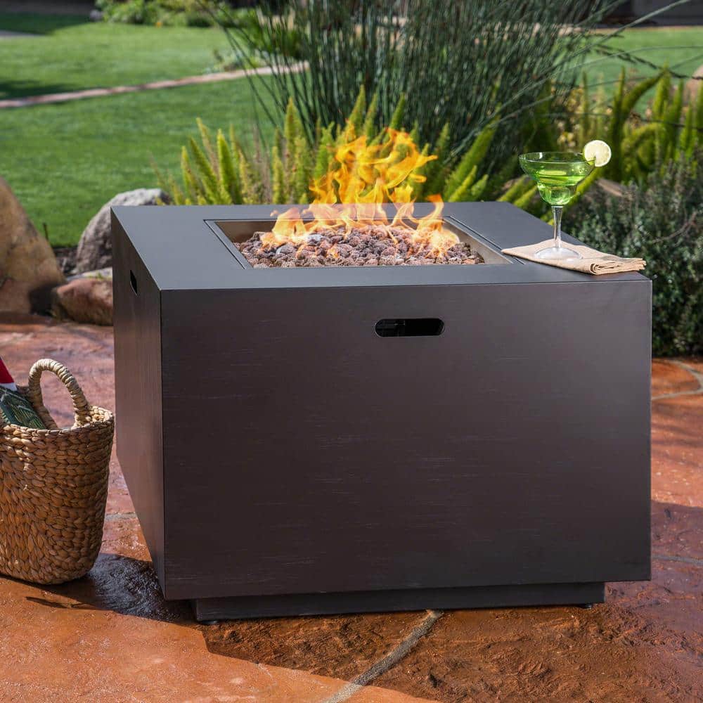 Gray Square Cast Iron Propane Gas Fire Pit Table