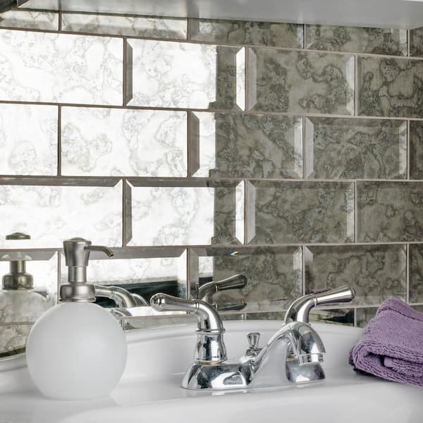 Merola Tile Re Beveled Antique, Mirrored Subway Tile Bathroom
