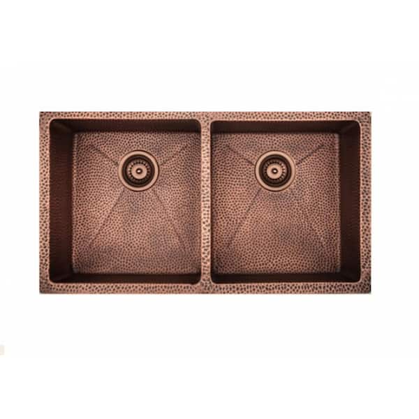 16-Gauge Copper 32 in. W Double Bowl 15 mm Radius Undermount Kitchen Sink in Copper