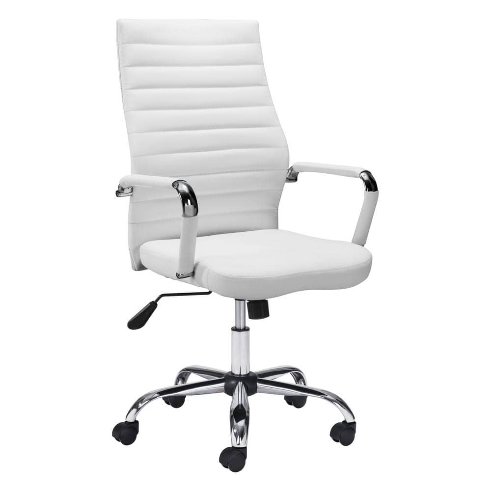 White High Back Leather Swivel Arm Chair