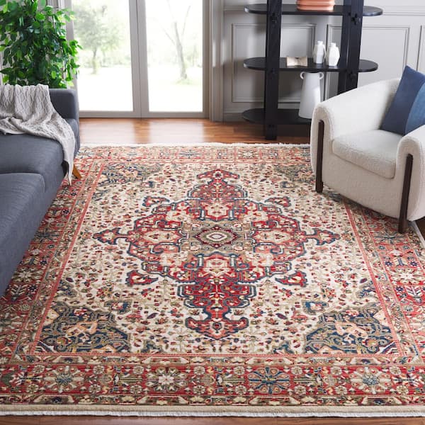 Kashan 11 ft. x 15 ft. Ivory/Blue Medallion Area Rug