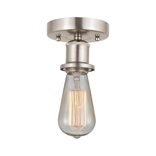 Bare Bulb 2 in. 1-Light Industrial Brushed Satin Nickel Flush Mount