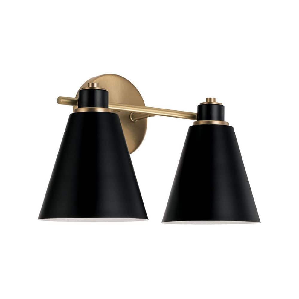 Bradley 15 in. W x 9 in.H 2-Light Aged Brass Vanity Light with Black Metal Shade with White Interior price history on PriceWatchPro