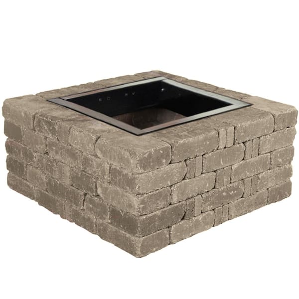 Pavestone RumbleStone 38.5 in. x 17.5 in. Square Concrete Fire Pit Kit No. 6 in Greystone