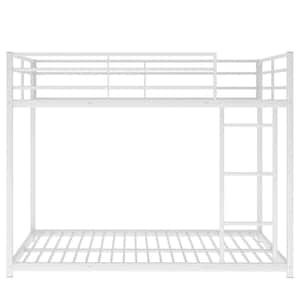White Full Over Full Metal Bunk Bed Low Bunk Bed with Ladder