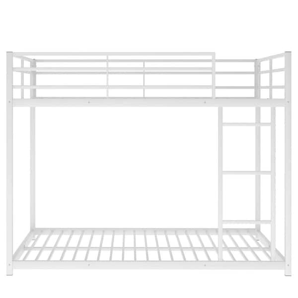 wetiny White Full Over Full Metal Bunk Bed Low Bunk Bed with Ladder