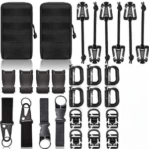 28-Piece Black Molle Backpack Attachments Kit with Tactical Backpack for Fishing, Camping and Hiking