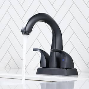 4 in. Centerset 2-Handle High Arc Vintage Gooseneck Bathroom Faucet with Drain Kit and Supply Lines Included in Black