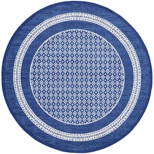 Whimsicle Navy 5 ft. x 5 ft. Geometric Contemporary Round Area Rug
