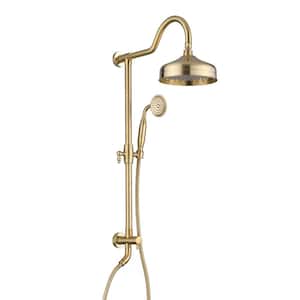 1-Spray 8 in. Dual Shower Head Wall Mounted and Handheld Shower Head 2.5 GPM with Adjustable Slide Bar in Brushed Gold
