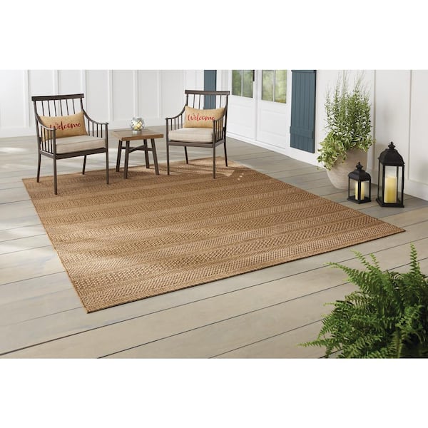 Natural Tan 8 ft. x 10 ft. Striped Indoor/Outdoor Area Rug