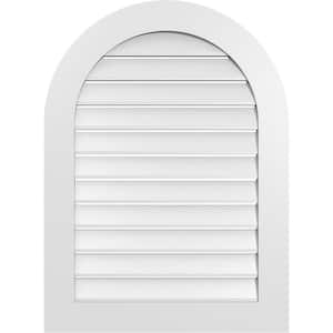 28 in. x 38 in. Round Top White PVC Paintable Gable Louver Vent Functional