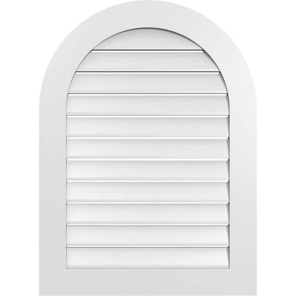 Ekena Millwork 28 in. x 38 in. Round Top White PVC Paintable Gable Louver Vent Functional