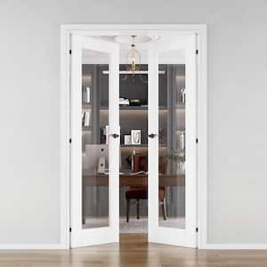 48 in. x 80 in. Universal Handed 1-Lite Frosted Clear Glass White MDF Double Prehung French Door with Assemble Jamb