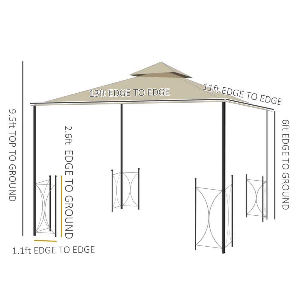 Beige and Black Steel Frame Patio Gazebo with Curtains