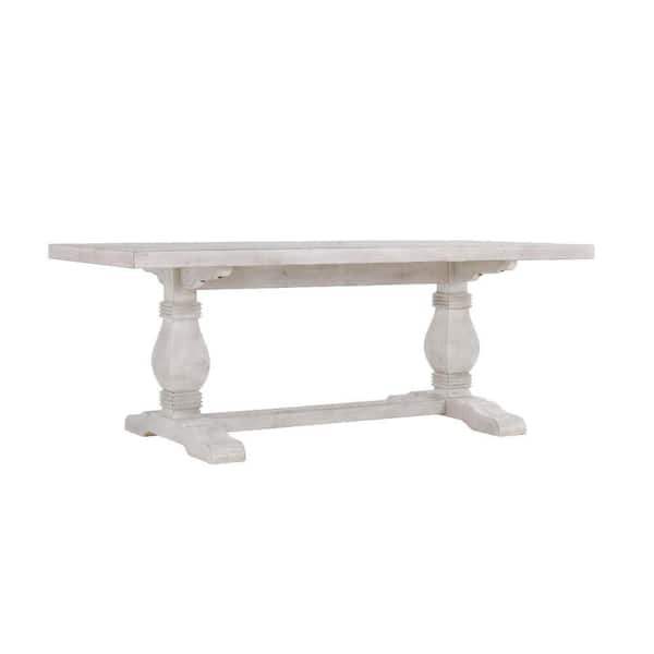 Kai White Wood Rectangle 94.5 in. Double Pedestal Base Dining Table Seats 6
