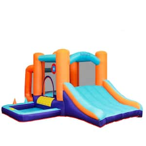 7-In-1 Inflatable Bounce House with Football Goal Frame, Basketball Hoop, and Ball Pool with 350 Watt Blower