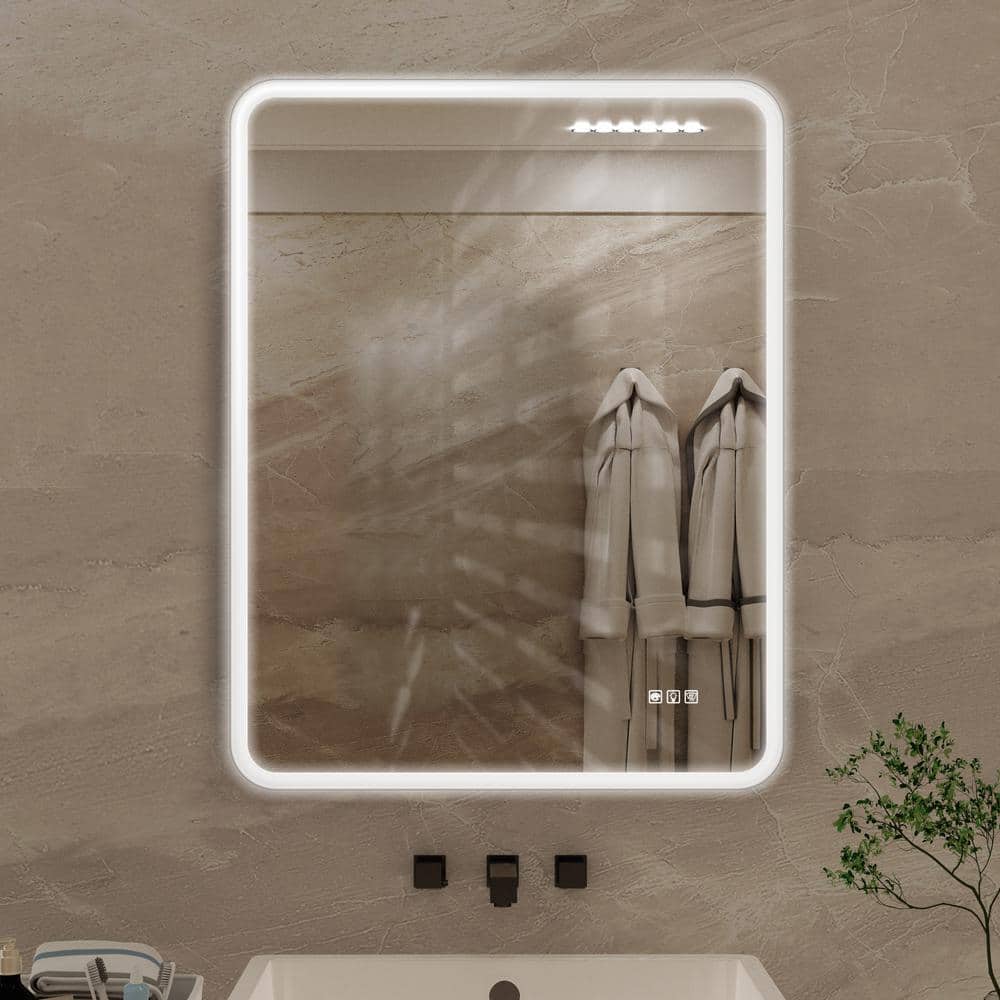 28 in. W x 36 in. H Rectangular Framed Dimmable Anti-Fog LED Wall Bathroom Vanity Mirror in Matte White, Lighted Mirror price history on PriceWatchPro