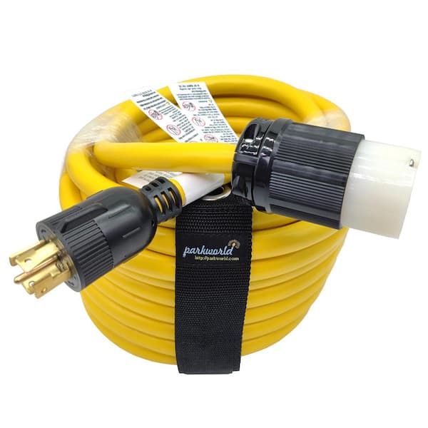 parkworld 50 ft. 10/5 30 Amp 120/208V 5-Prong Indoor/Outdoor NEMA L21-30 Extension Cord (L21-30P to L21-30R), Yellow