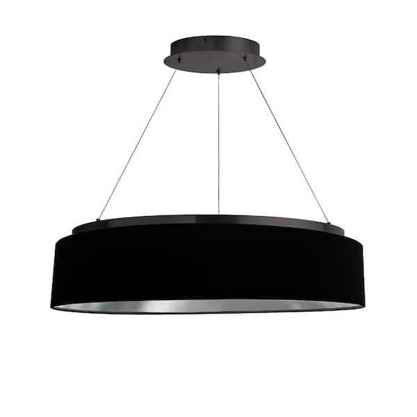 Dainolite Circulo 1-Light Dimmable Integrated LED Matte Black Shaded Chandelier with Black/Silver Fabric Shade