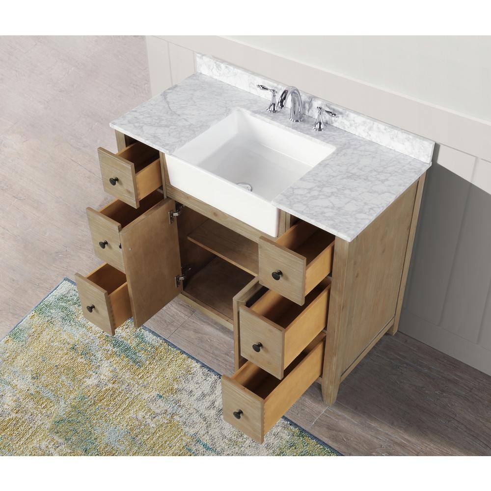 Sally 42'' Weathered Fir Bathroom Vanity with Marble Top